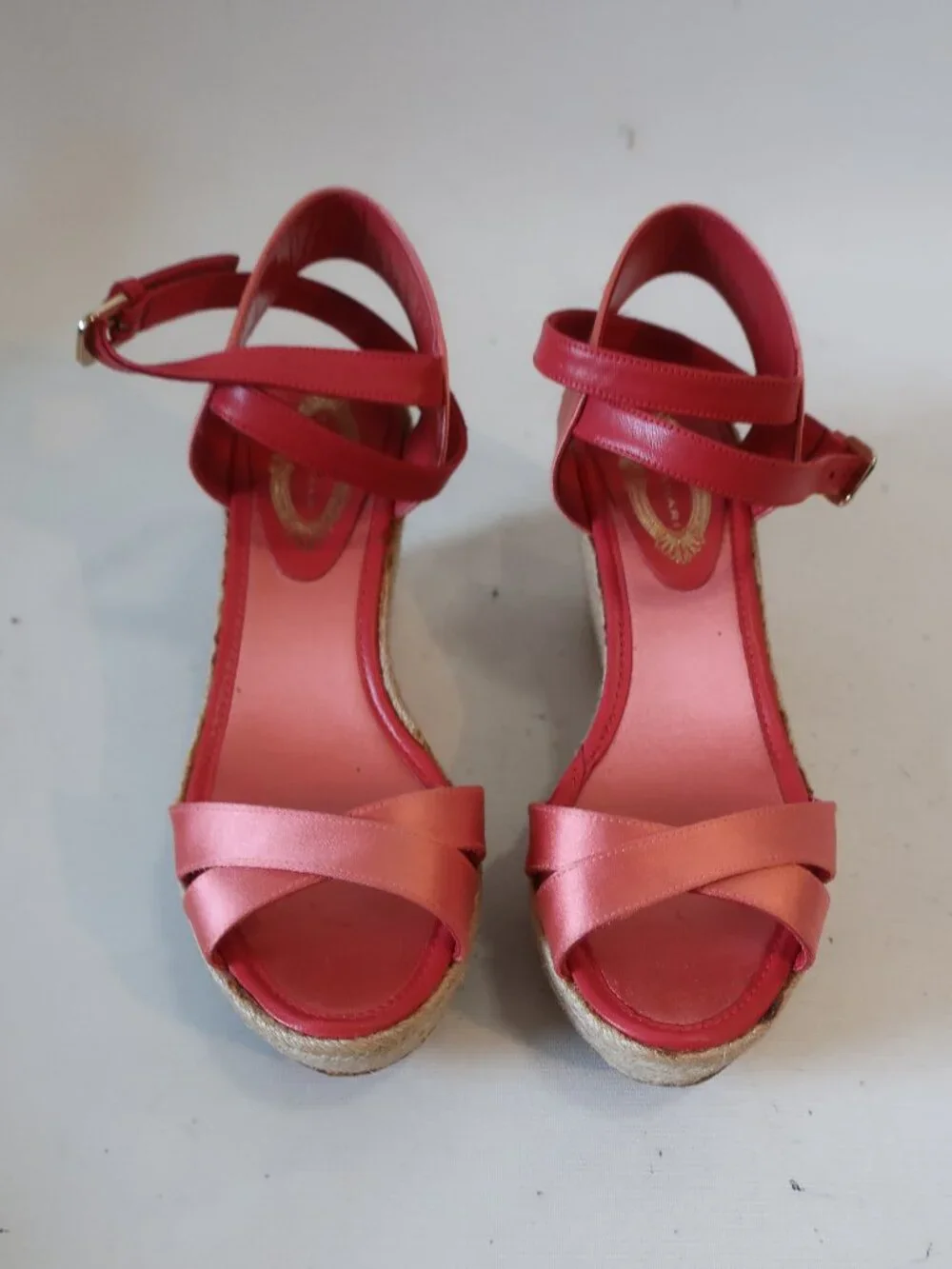 Womens Elie Tahari Coral Satin Espadrille Platform Wedge Heels 37.5 US/7.5
